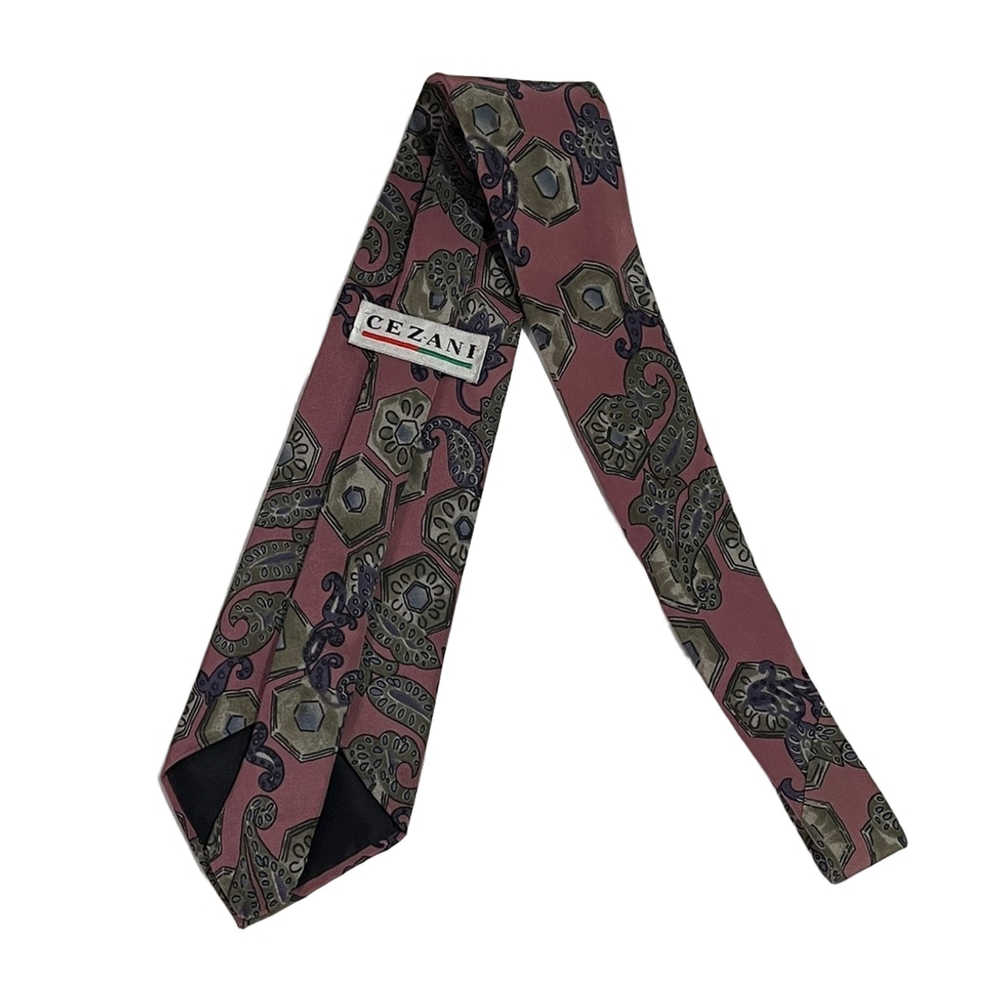 Cezani Elegant Pink and Green Patterned Tie - Picture 2 of 2